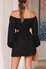 Annika Linen Blend Cutout Square Neckline Balloon Sleeve Mini Dress
