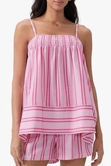 Striped Print Suspender Loose Pocket Top and Elastic Waist Casual Shorts Set