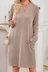 Solid Color Loose Long-sleeved Casual Knitted Mini Dress