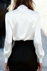 Solid Color Satin Long-sleeved Casual Tie-front Shirt