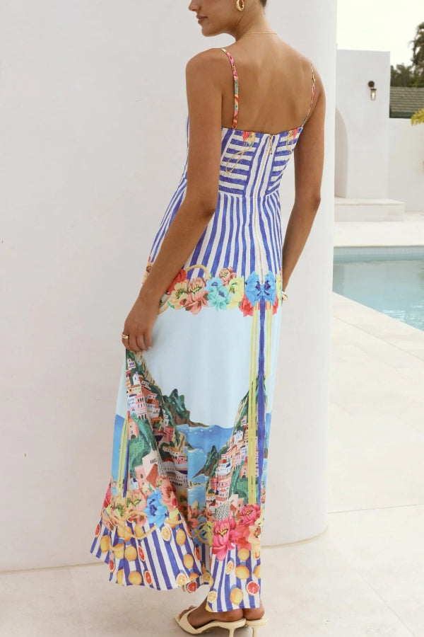 Unique Printed Spaghetti Strap Square Neck Casual Holiday Maxi Dress