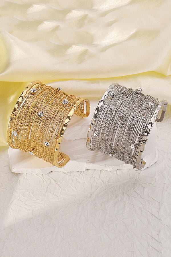 Sweet and Cool Punk Style Wide Metal Brushed Line Open Bracelet