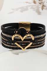 Bohemian Leather Cord Multi-layered Raw Stone Heart Bracelet