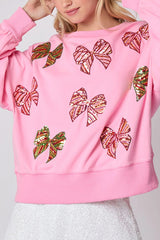 Christmas Bow Sequin Loose Casual Long Sleeve Sweatshirt