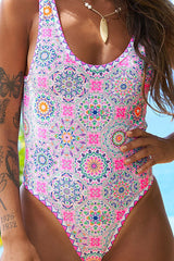 Unique Printed Open Back Stretch One-Piece Swimsuit