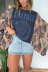Unique Ethnic Print Batwing Sleeve Loose Top