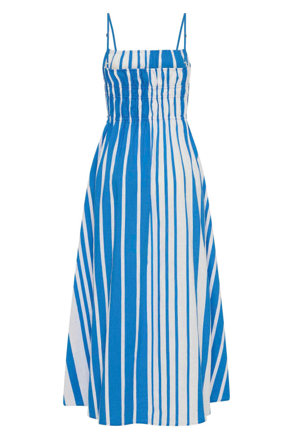 Striped Print Camisole Pleated Holiday Midi Dress