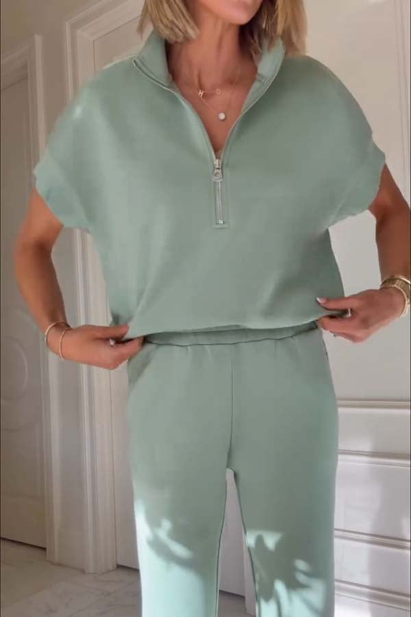 Sheridan Half-Zip Neck Short Sleeve Sweatshirt and Elastic Waist Pocket Jogger Set