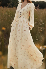 Floral Print Casual Long-Sleeved Holiday Maxi Dress