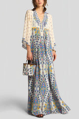 Unique Printed V-Neck Loose Elegant Maxi Dress