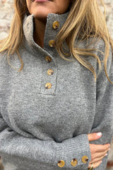 Solid Color High Collar Button Loose Long Sleeve Knitted Sweater