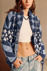 Unique Pattern Lapel Loose Long-sleeved Knitted Sweater