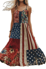 Independence Day Print Sleeveless Casual Loose Maxi Dress