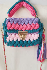 Contrast Color Stitching Braided Chain Tassel Bag