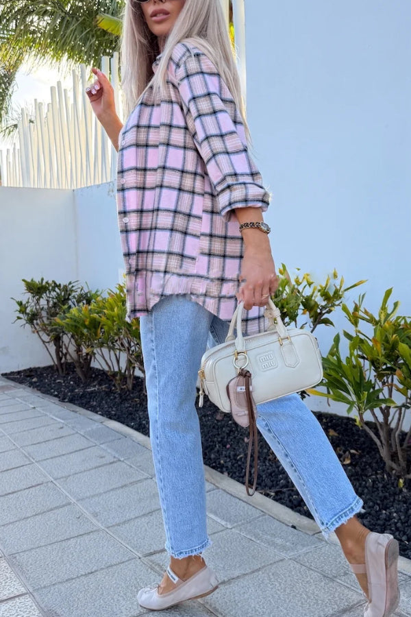 Love of Mine Plaid Print Long Sleeve Oversized Blouse