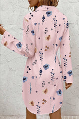 Floral Print Lapel Long Sleeve Button-Down Shirt Mini Dress