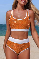 Stylish Color-blocked High-wsted Stretch Two-piece Bikini Swimsuit