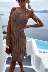 Weekends By The Coast Knit Front Cutout Slit Beach Midi Dress