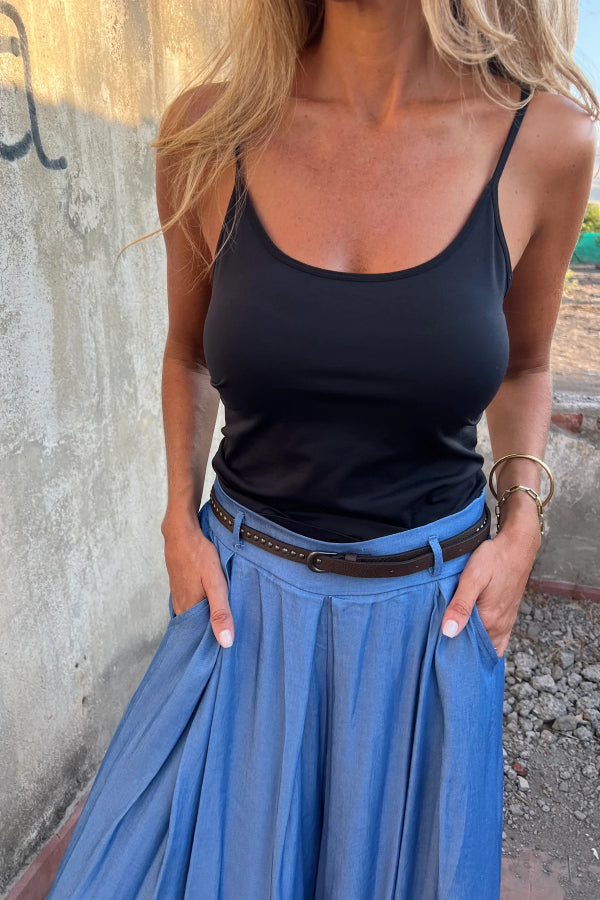 Solid Color Elastic Waist Casual Pocket Loose Wide-leg Pants