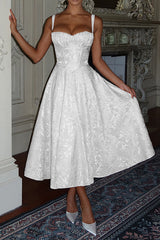 Palace Style Jacquard Fabric Backless Tie Slim Midi Dress