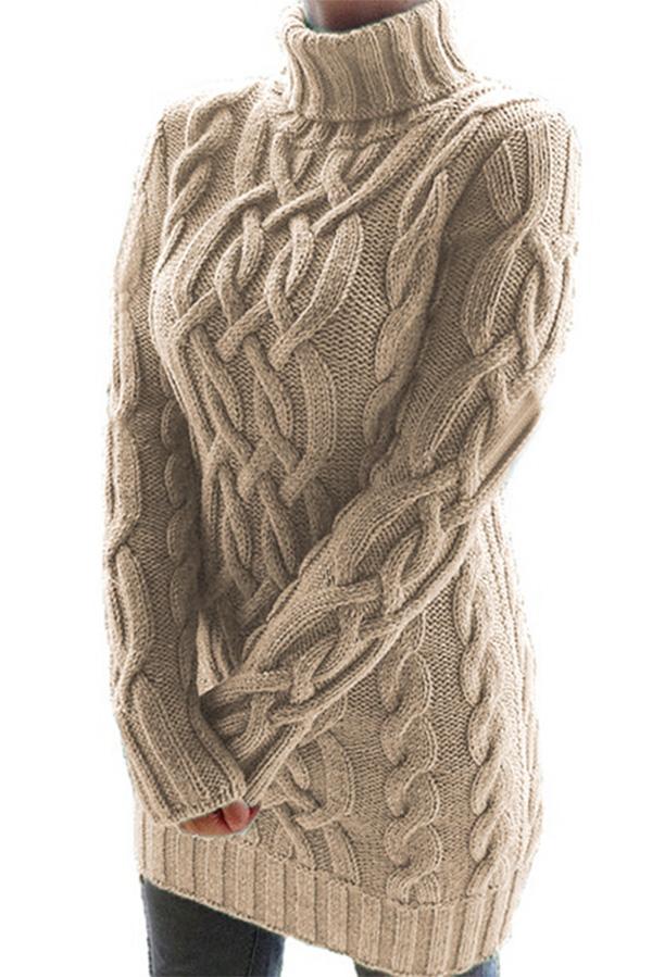 Turtleneck Retro Thick Line Twist Sweater Dress