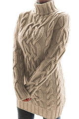 Turtleneck Retro Thick Line Twist Sweater Dress