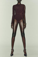 After Party Energy Brooch Detail One Sleeve Ruched Drape Stretch Bodysuit