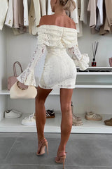 Solid Color Lace Off Shoulder Lace Sexy Slim Mini Dress