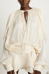 Solid Color Long-sleeved Belted Asymmetrical Mini Dress and Elastic Waist Casual Shorts Set