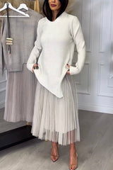 Jensine Ribbed Knit Long Sleeve Irregular Hem Loose Sweater