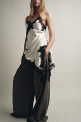 Satin Lace Trim V-neck Asymmetrical Hem Slip Mini Dress