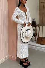 Fashion V-neck Long-sleeved Hollow Slim Maxi Dress