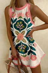 Cockscomb Print Sleeveless Resort Mini Dress