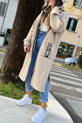 Fashionable and Casual Hooded Zipper Pocket Loose Long Coat