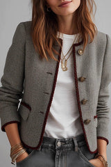 Elegant Round Neck Long-sleeved Button Casual Jacket