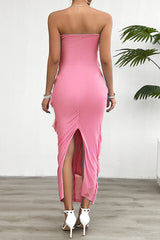 Solid Color Sexy Off-shoulder Slim Back Slit Maxi Dress