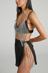 Sexy Rhinestone Tassel Mesh Body Chain