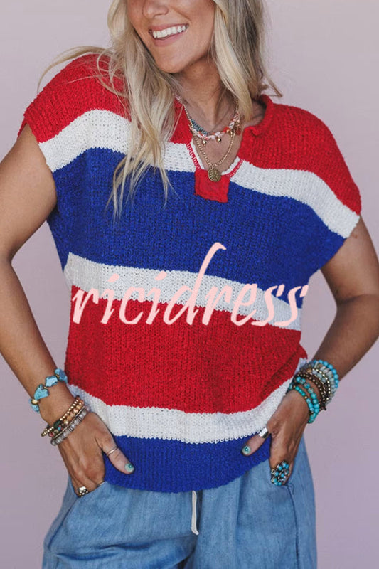 Independence Day Colorway Sleeveless Casual Knitted Sweater