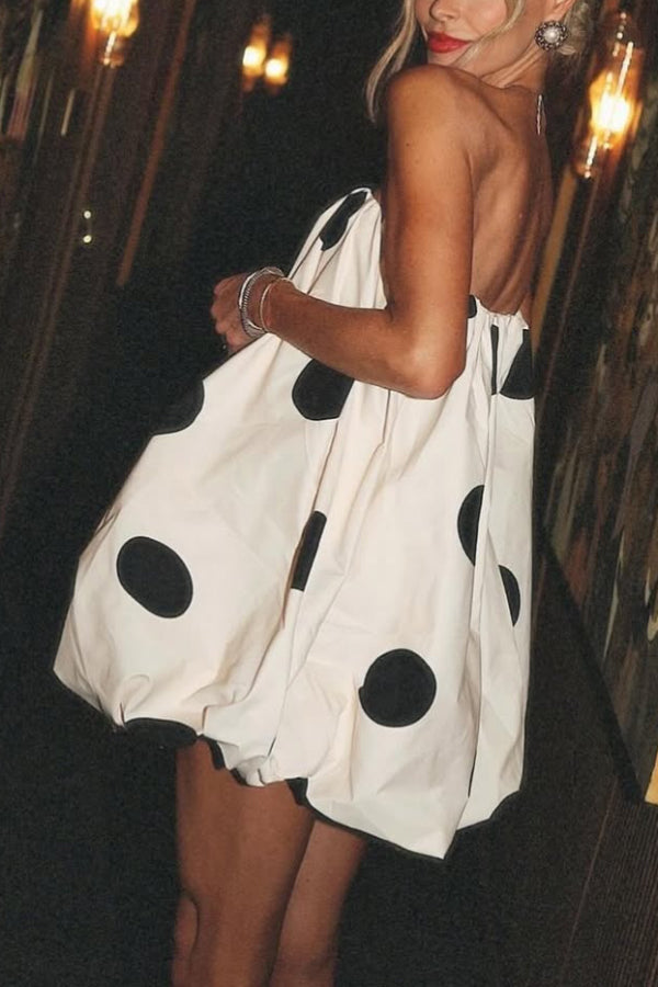 Fashionable Polka Dot Print Off-shoulder Sleeveless Loose Mini Dress