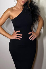 Officially Iconic Off Shoulder Patchwork Feather Maxi Dress