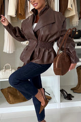 Play It Cool Faux Leather Single Button Elastic Waist Lapel Moto Jacket