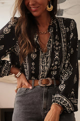 Unique Print Long-Sleeved Button-Up Elegant Shirt