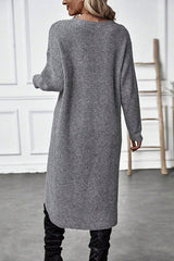 Solid Color Round Neck Long Sleeve Loose Slit Knitted Sweater
