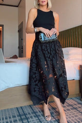 Atlas Asymmetric Ribbed-knit and Guipure Lace Back Zipper Midi Dress