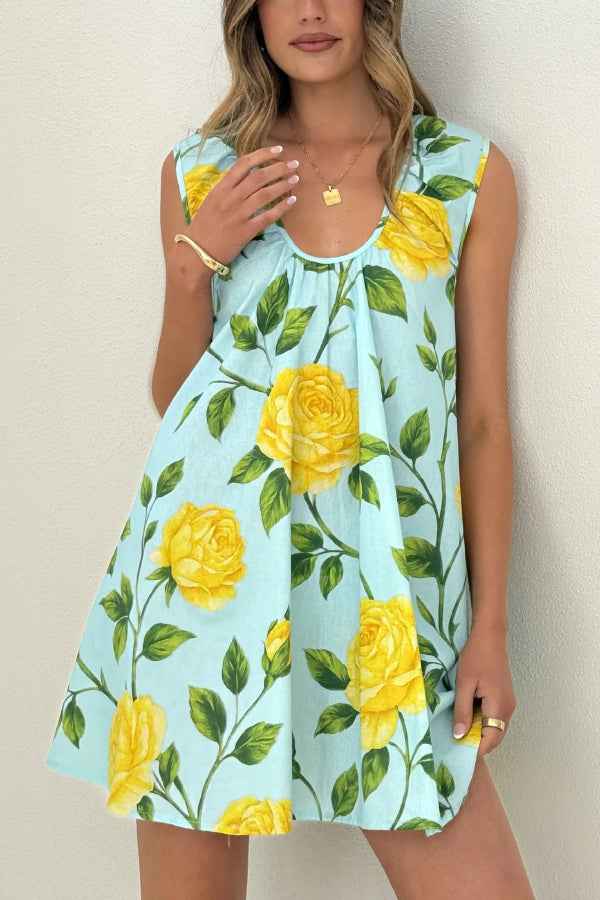 Fashionable Polka Dot Print U-neck Sleeveless Loose Mini Dress