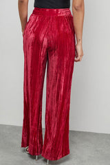 Solid Color Velvet Long-sleeved Waist Tie Top and Elastic Waist Casual Pocket Straight-leg Pants Set
