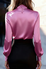 Solid Color Satin Long-sleeved Casual Tie-front Shirt