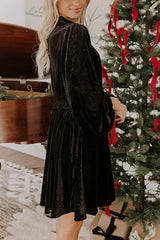 Solid Color Velvet Sexy Hollow Waist Long Sleeve Mini Dress