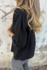 Linen Blend Solid Color Loose V-neck Button-down Casual Top