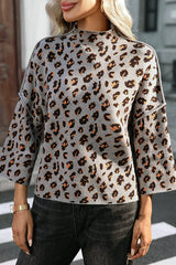 Leopard Print Loose Turtleneck Casual Knitted Sweater